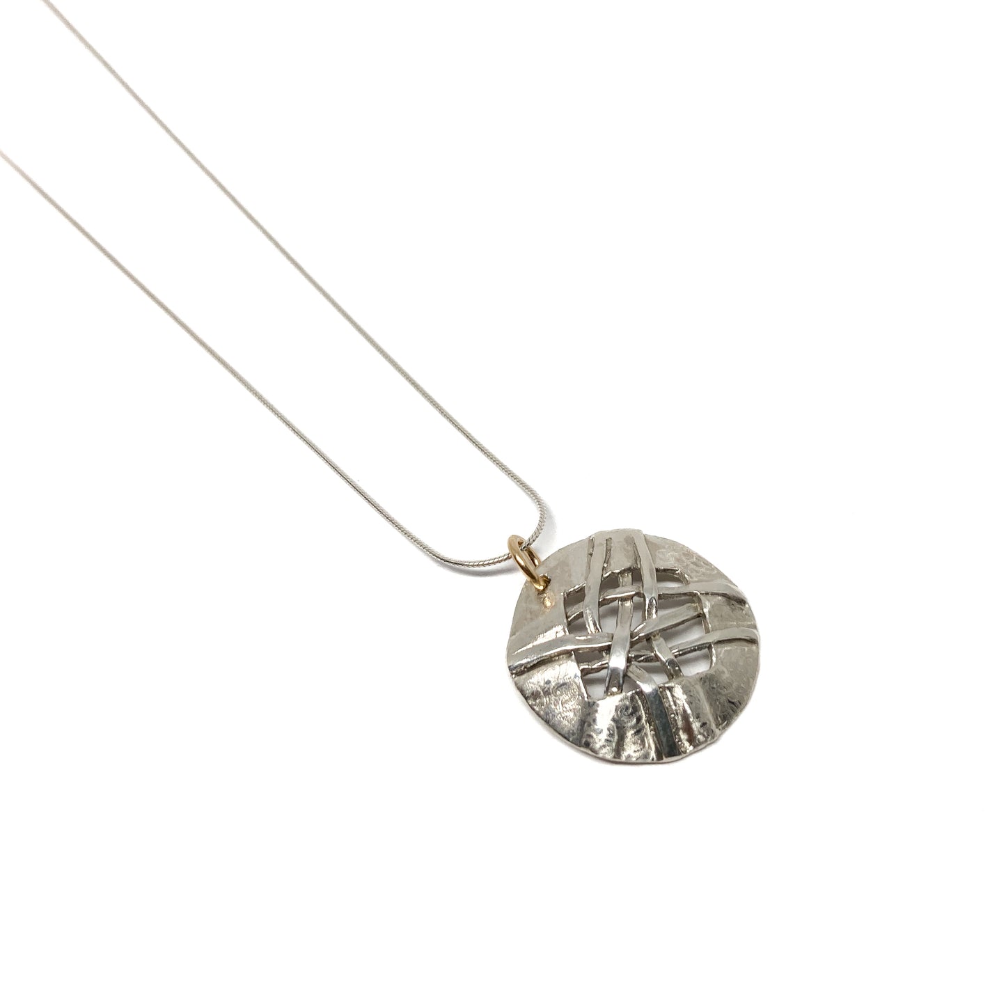 Woven Scribble Circle Disc Necklace