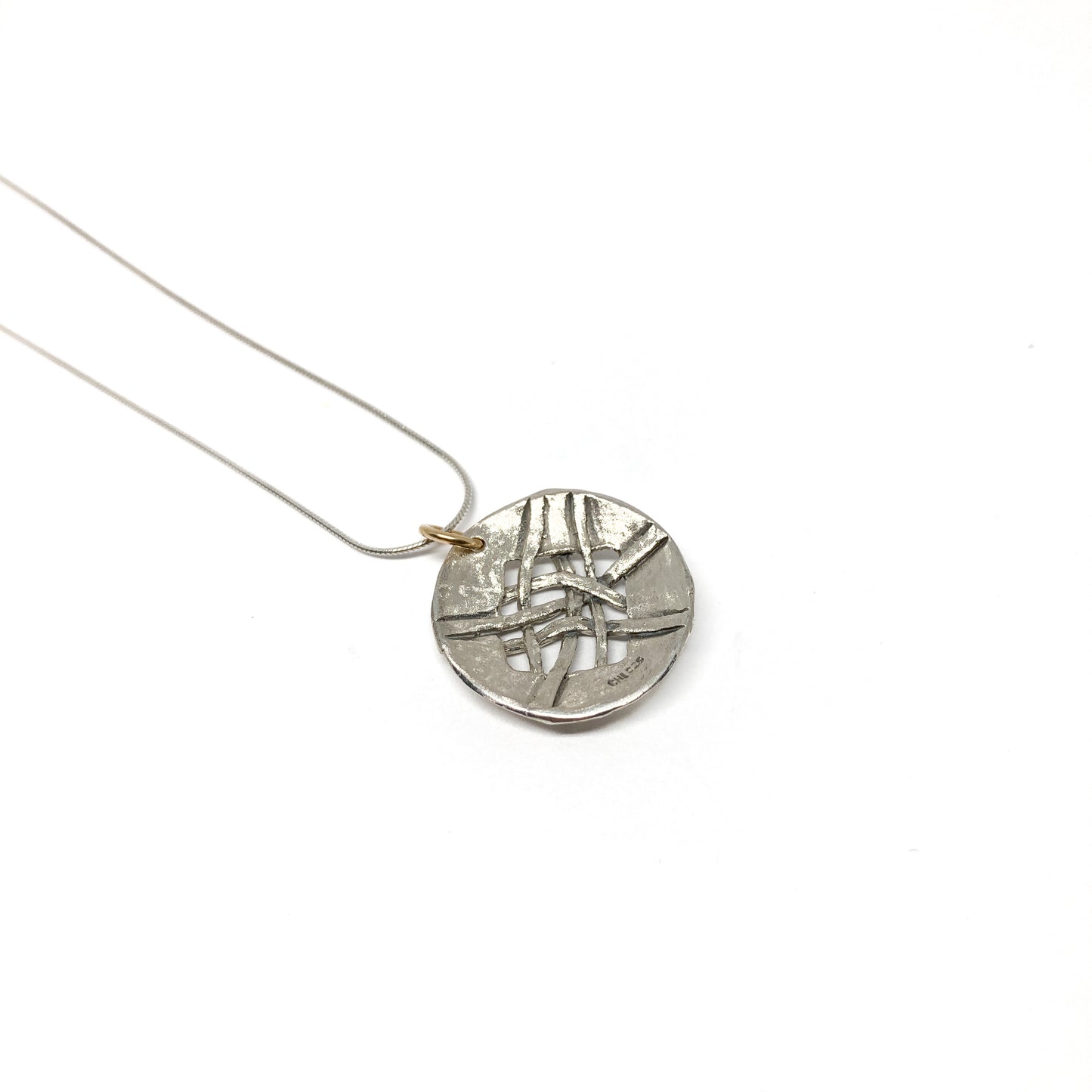 Woven Scribble Circle Disc Necklace