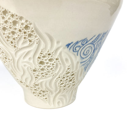 Tall Carved Blue & White Bowl