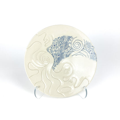Wide Blue & White Carved Plate