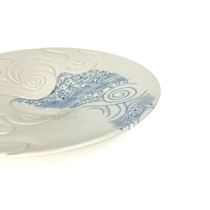 Wide Blue & White Carved Plate