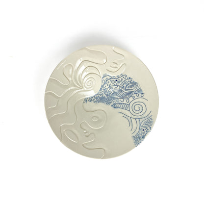 Wide Blue & White Carved Plate