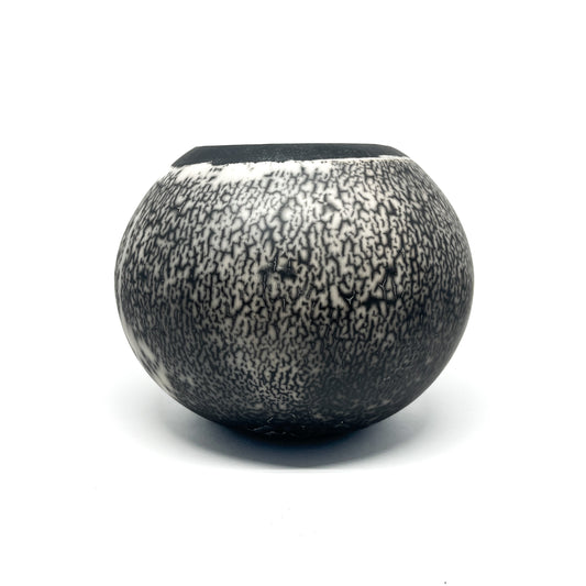 Round Naked Raku Black & White Vase