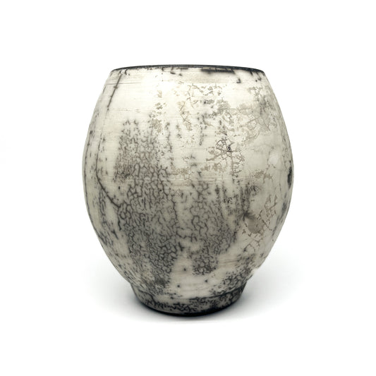 Wide Black & White Naked Raku Vase