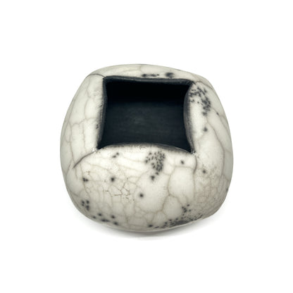 White Naked Raku Square Vase