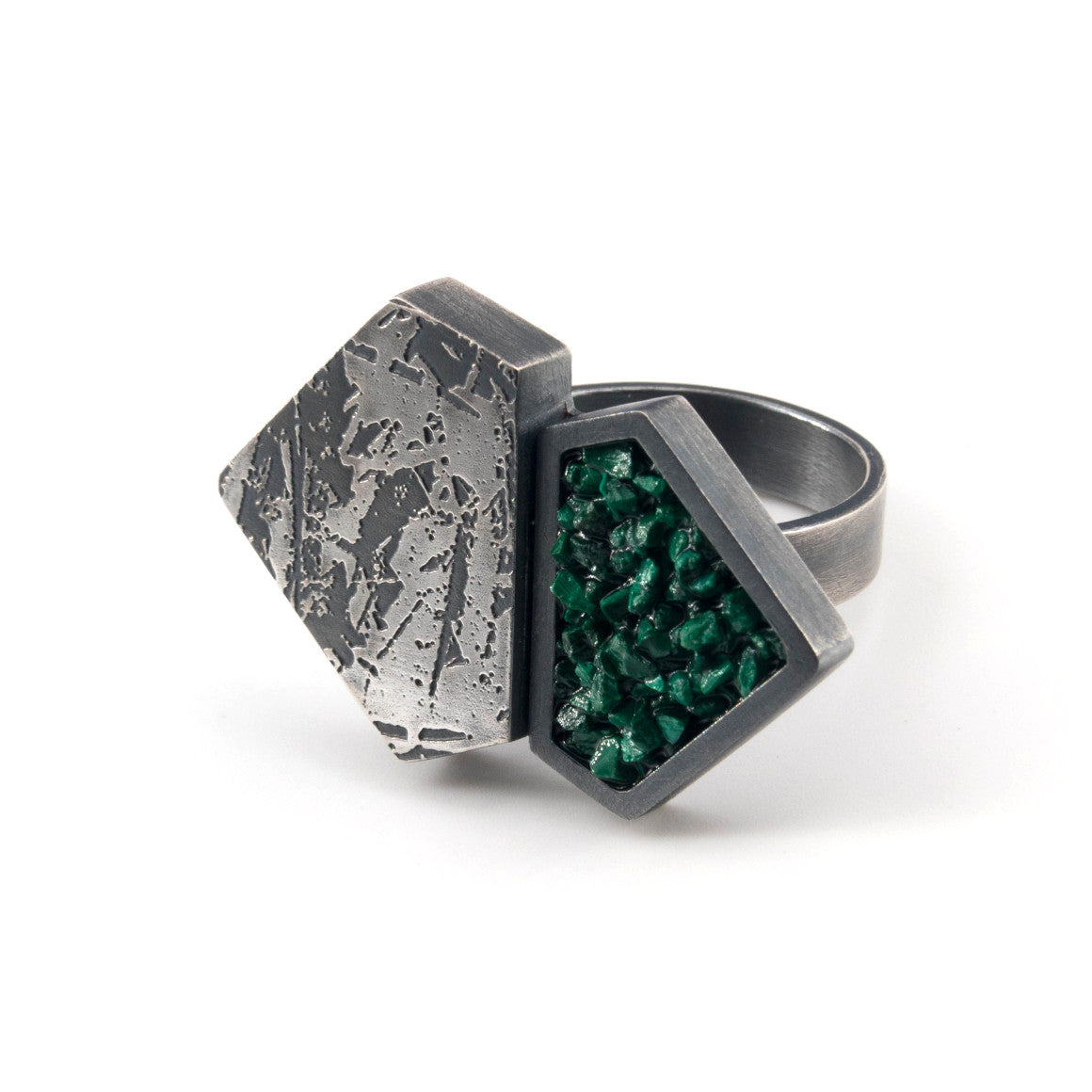 Malachite and Etched Silver Ring